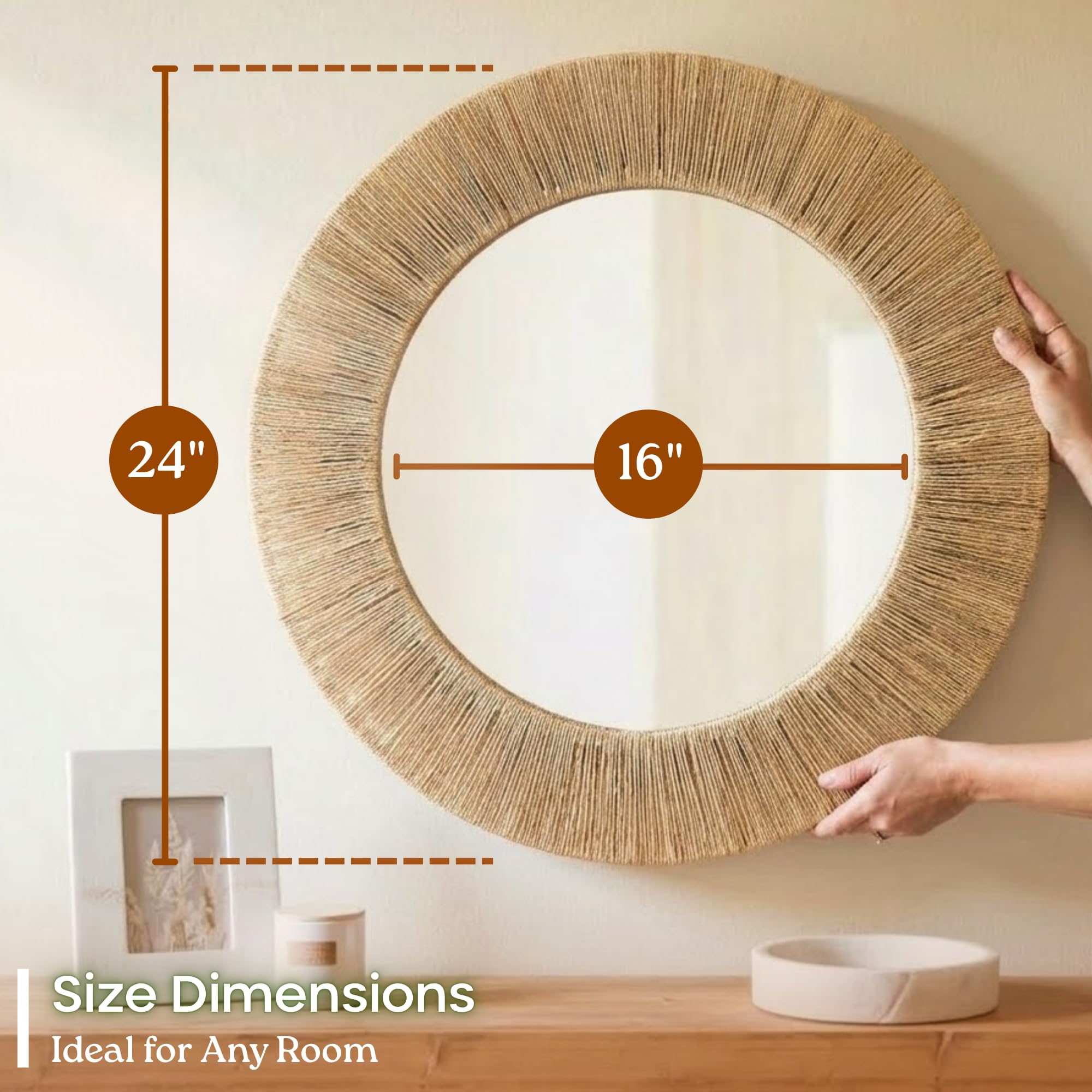 Chi An Home wall-mounted round mirror easy to hang and lightweight.