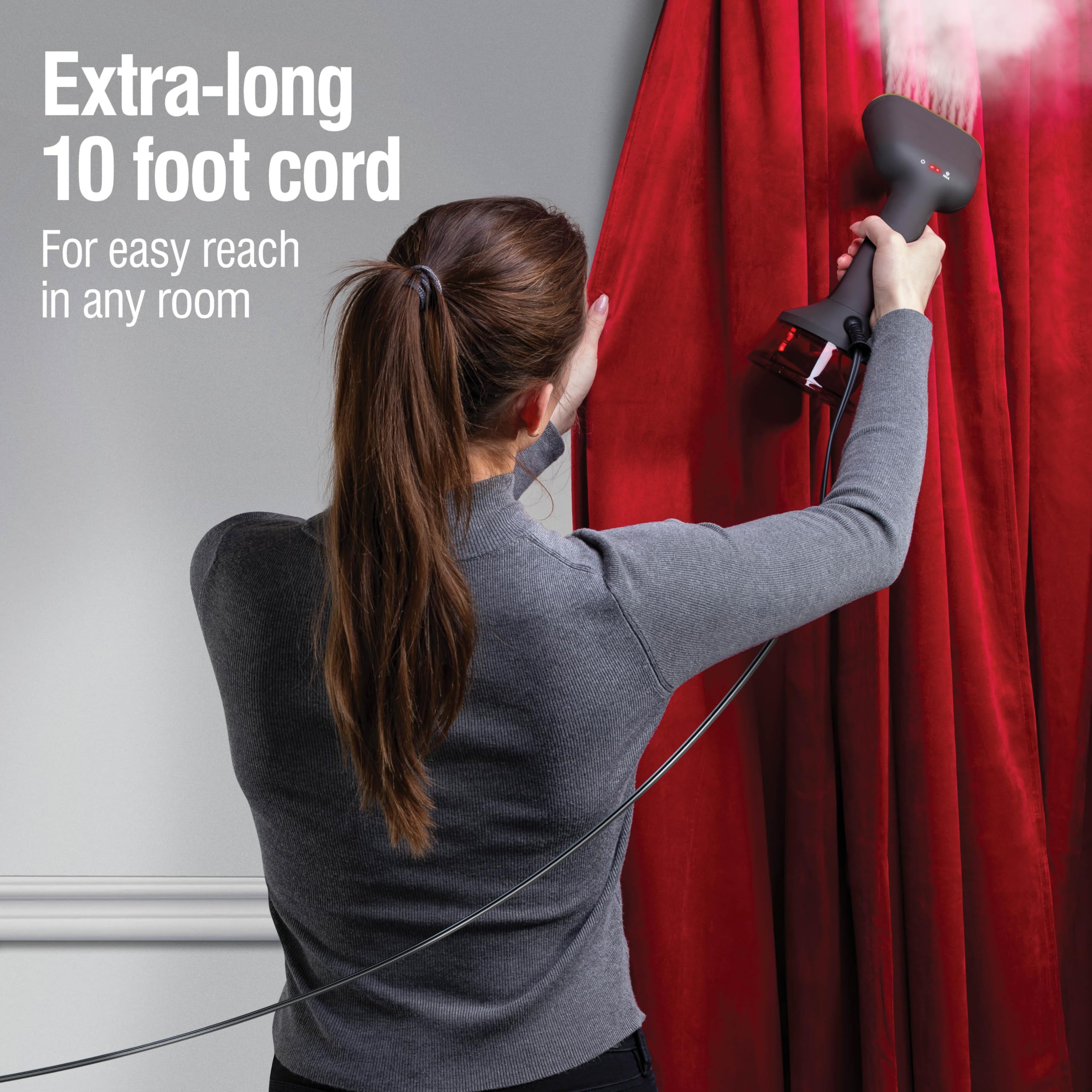 CHI garment steamer features spillproof design for vertical or horizontal use
