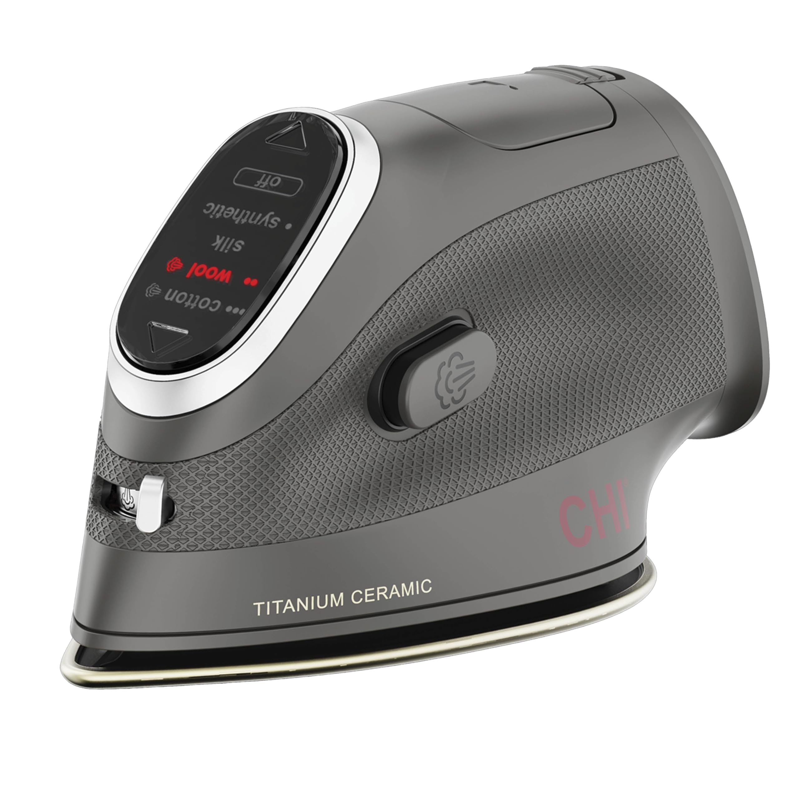 CHI Mini Iron with titanium-infused ceramic soleplate gliding smoothly over fabric.