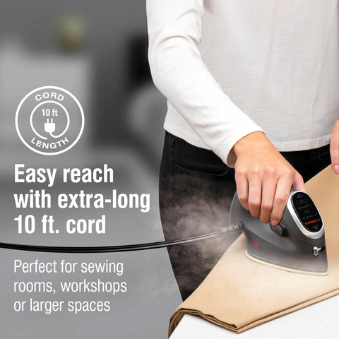 CHI Mini Iron 10-foot cord provides flexible maneuverability.