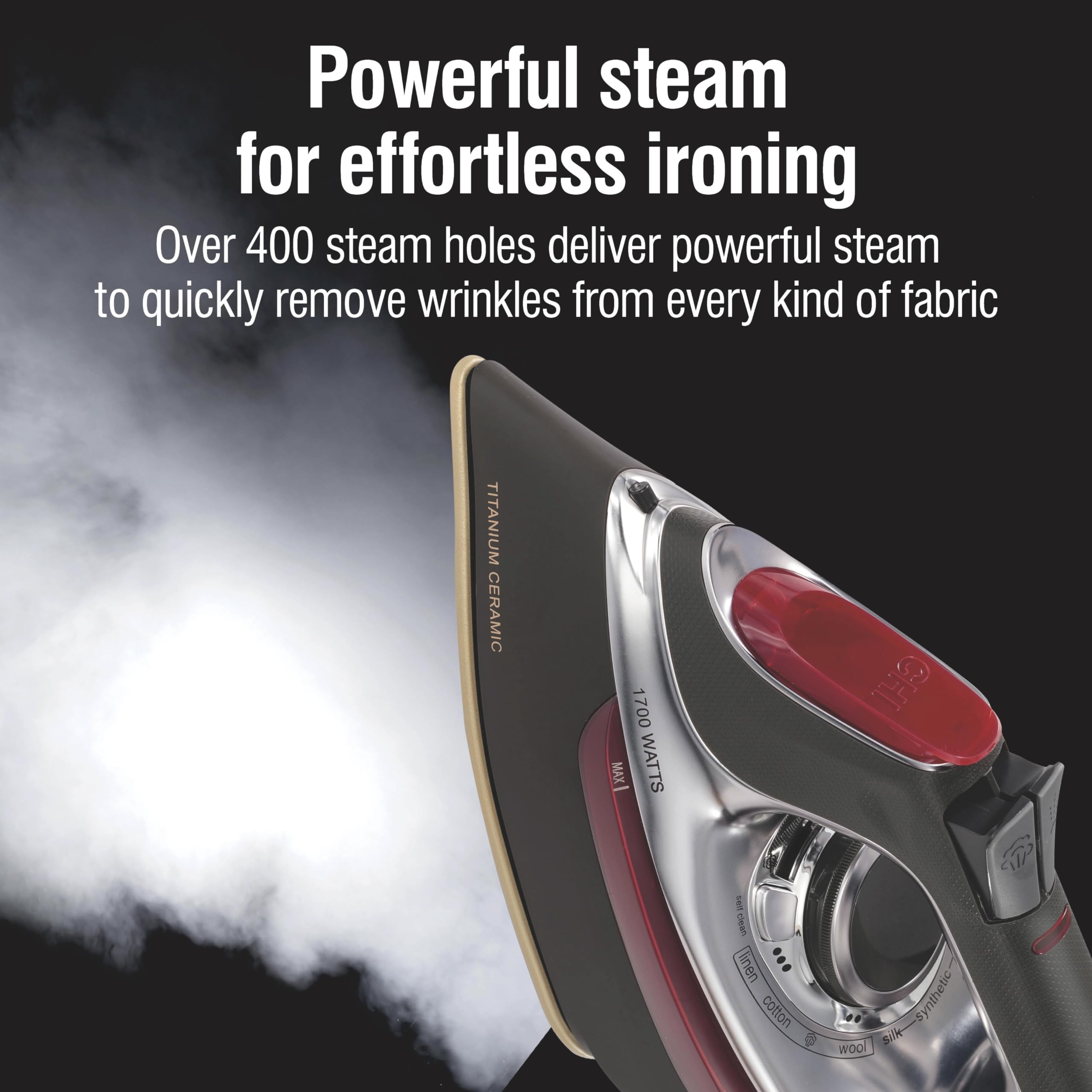 CHI steam iron features an 8-foot retractable cord for easy reach and storage