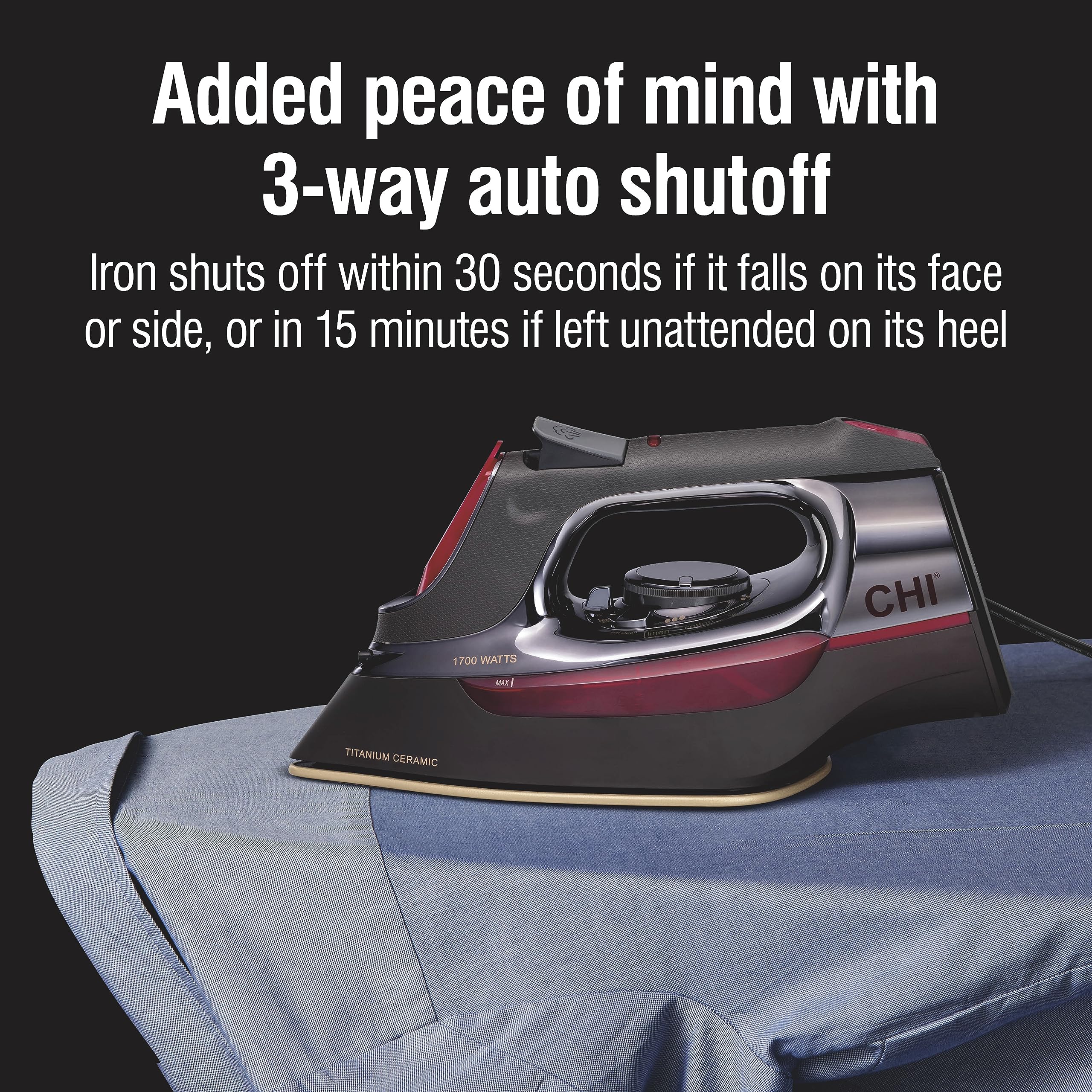 CHI Steam Iron titanium-infused ceramic surface combines glide with lasting durability.