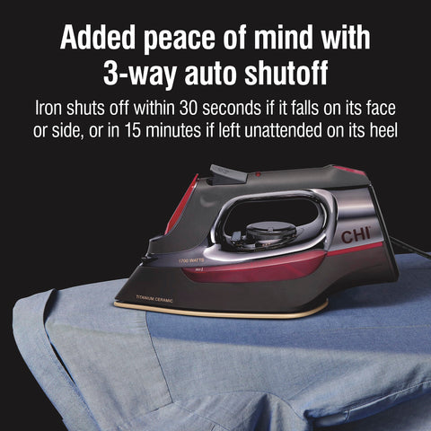 CHI Steam Iron titanium-infused ceramic surface combines glide with lasting durability.
