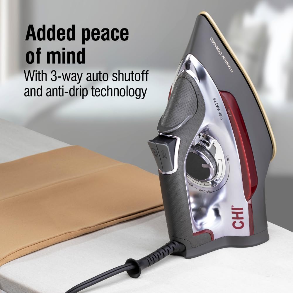 CHI Steam iron handle and grip highlight comfortable control during ironing.