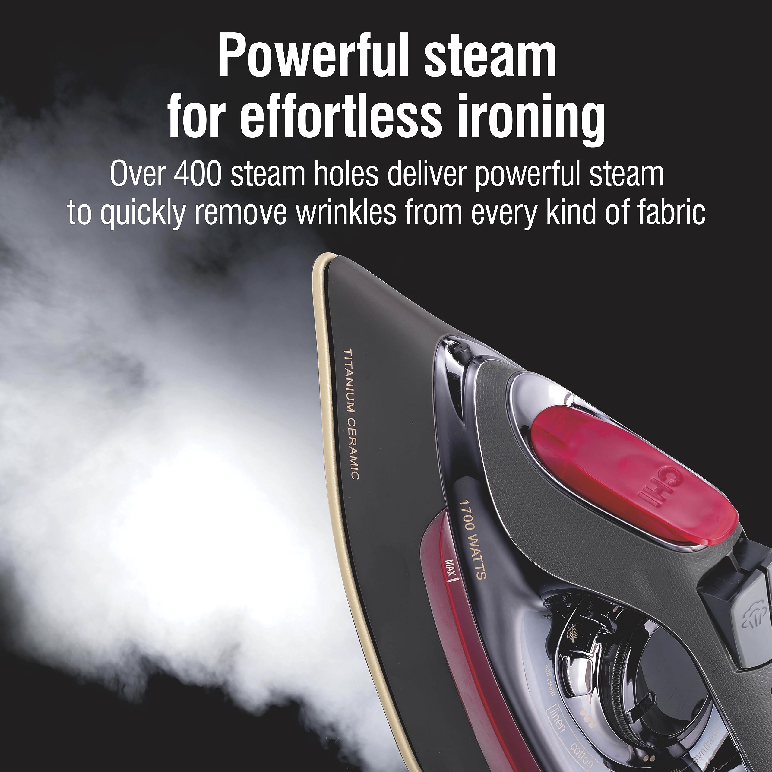 CHI Steam Iron 8 ft retractable cord keeps cords organized during ironing sessions.