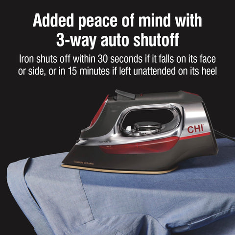 CHI steam iron's sleek titanium-infused ceramic soleplate design for durability and scratch resistance