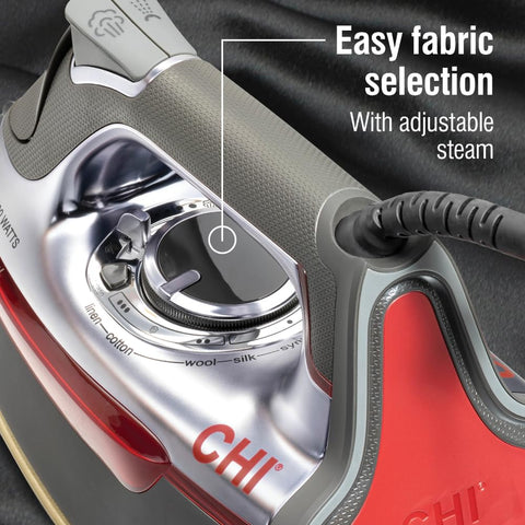 CHI Steam iron temperature guide dial demonstrates precise fabric settings for safe ironing.