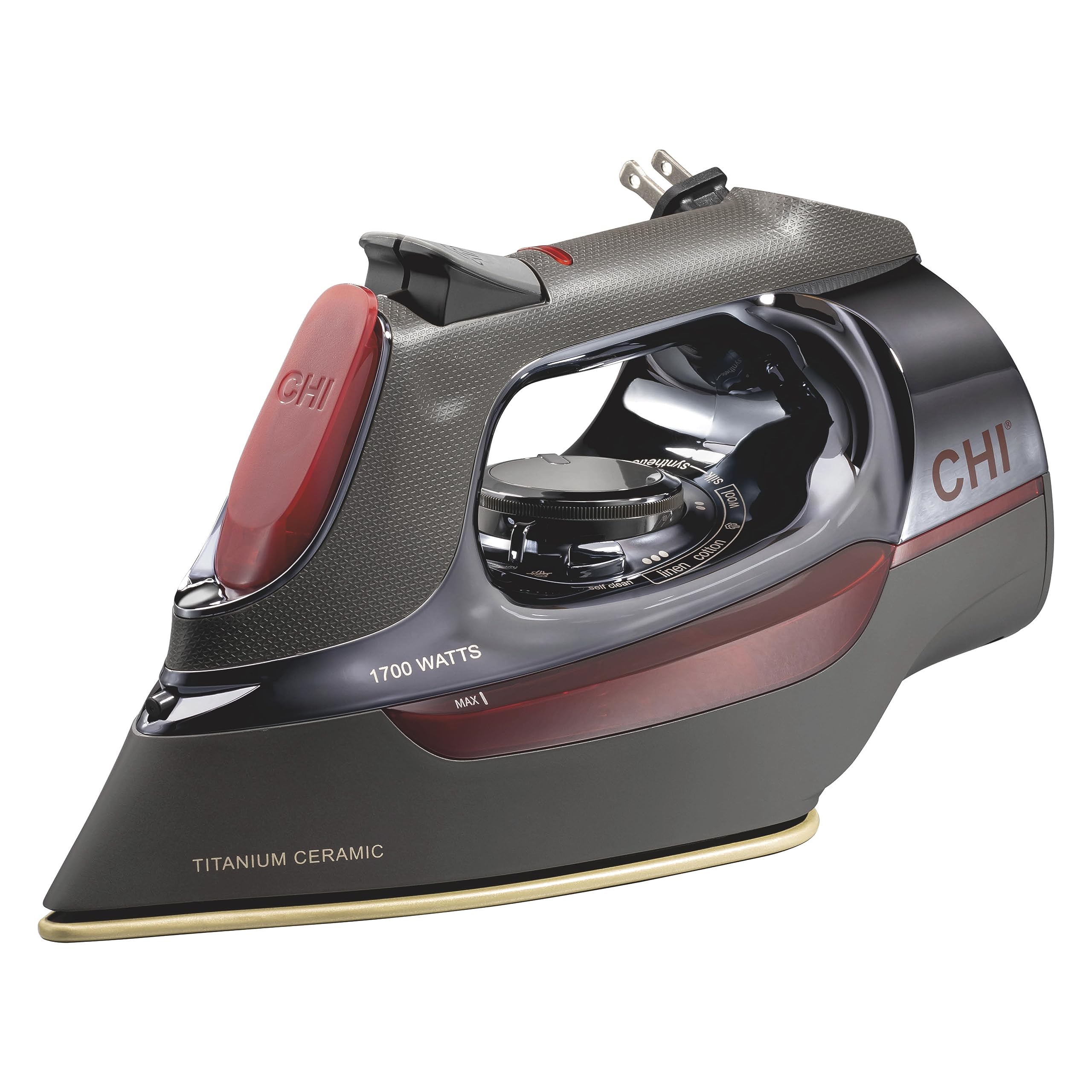 CHI Steam Iron titanium-ceramic soleplate delivers smooth glide and durable performance.