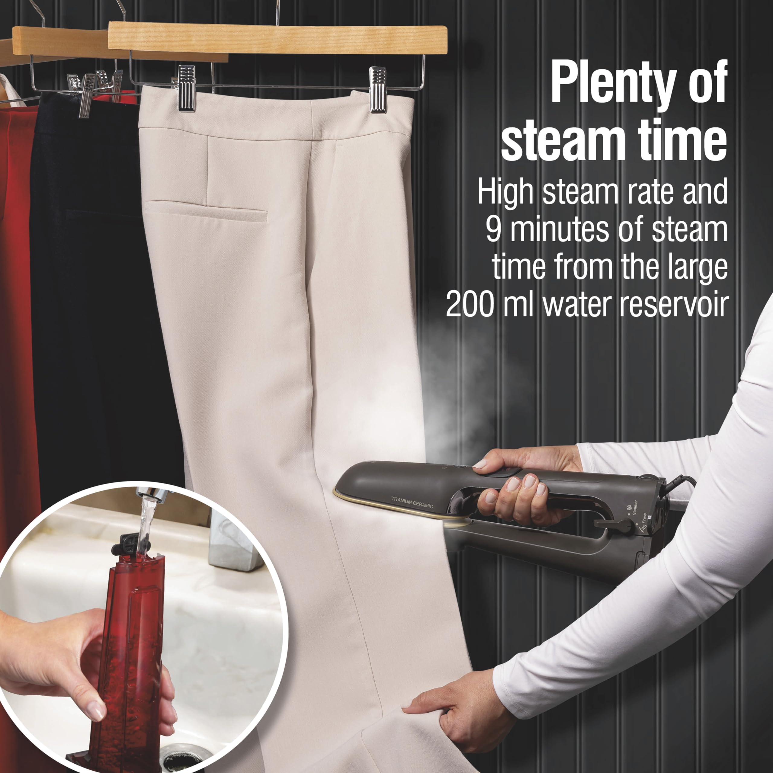 CHI SteamPress titanium-ceramic soleplate gliding smoothly on fabric