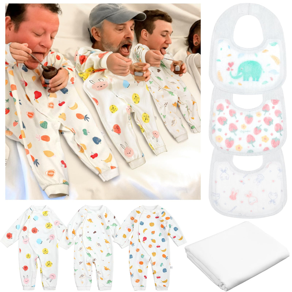 Chicingyou baby costume front view for a humorous baby shower moment.