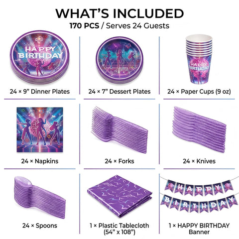 CHICMOSS dinner plates in purple neon create a cohesive, eye-catching table