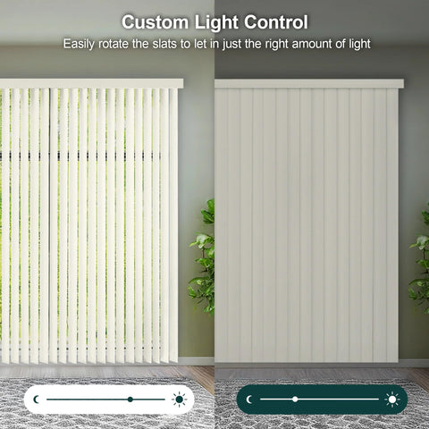 CHICOLOGY vertical blinds reversible-stack close-up to left or right.