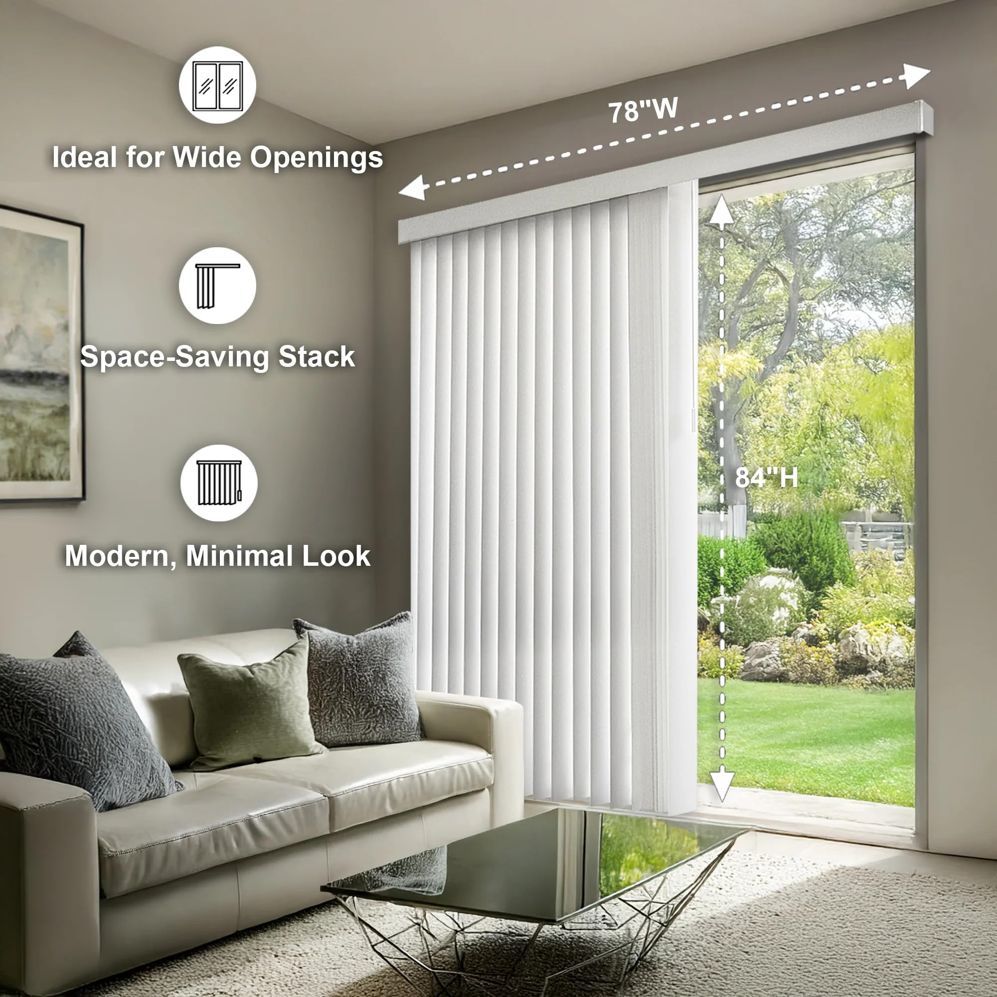 CHICOLOGY vertical blinds for sliding doors with right stack offer balanced light management.