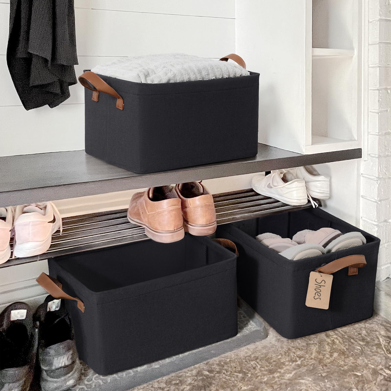 CHICVITA stackable bins maximize closet or dorm storage.