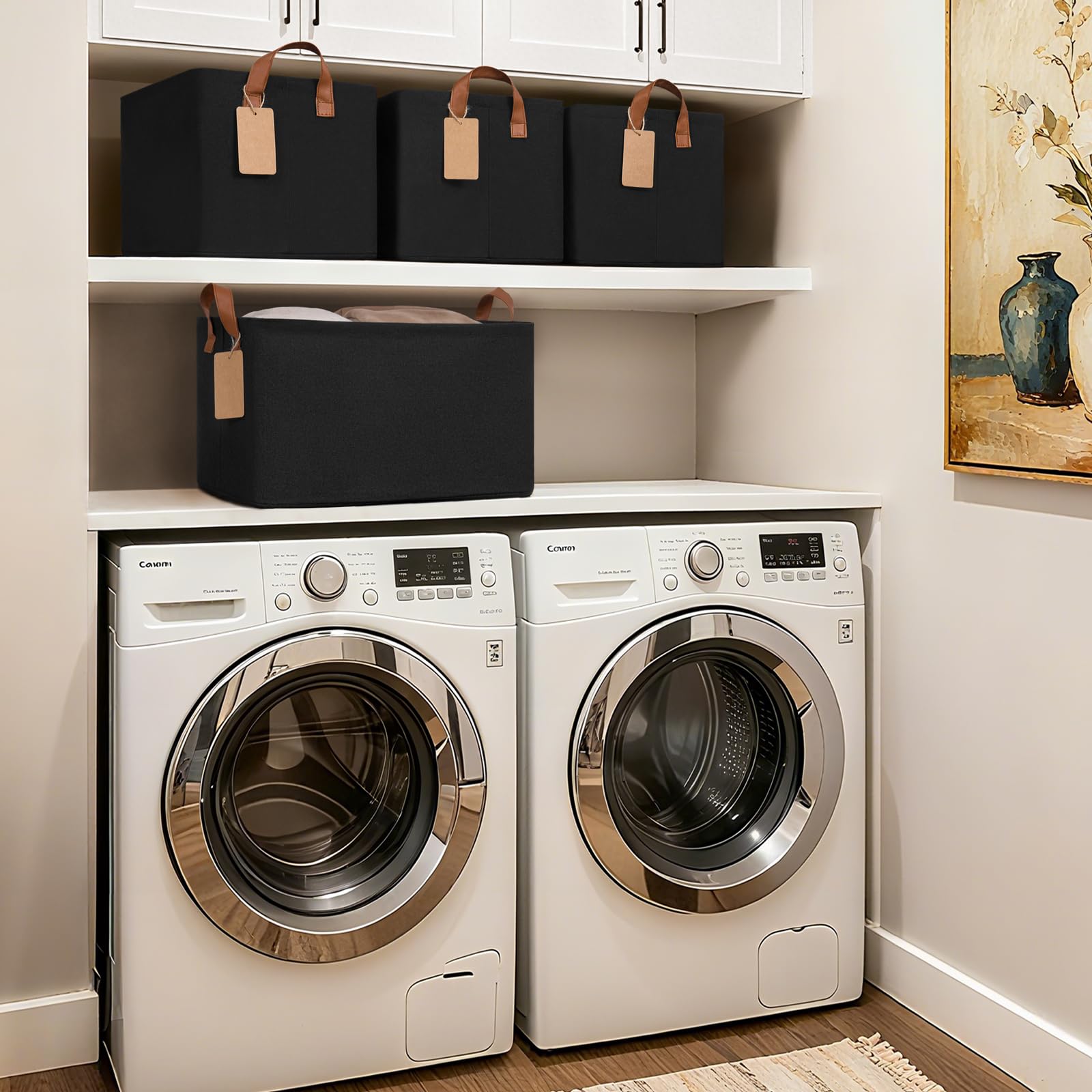 CHICVITA organizer bins in the bedroom keep clothes and towels neatly stored.