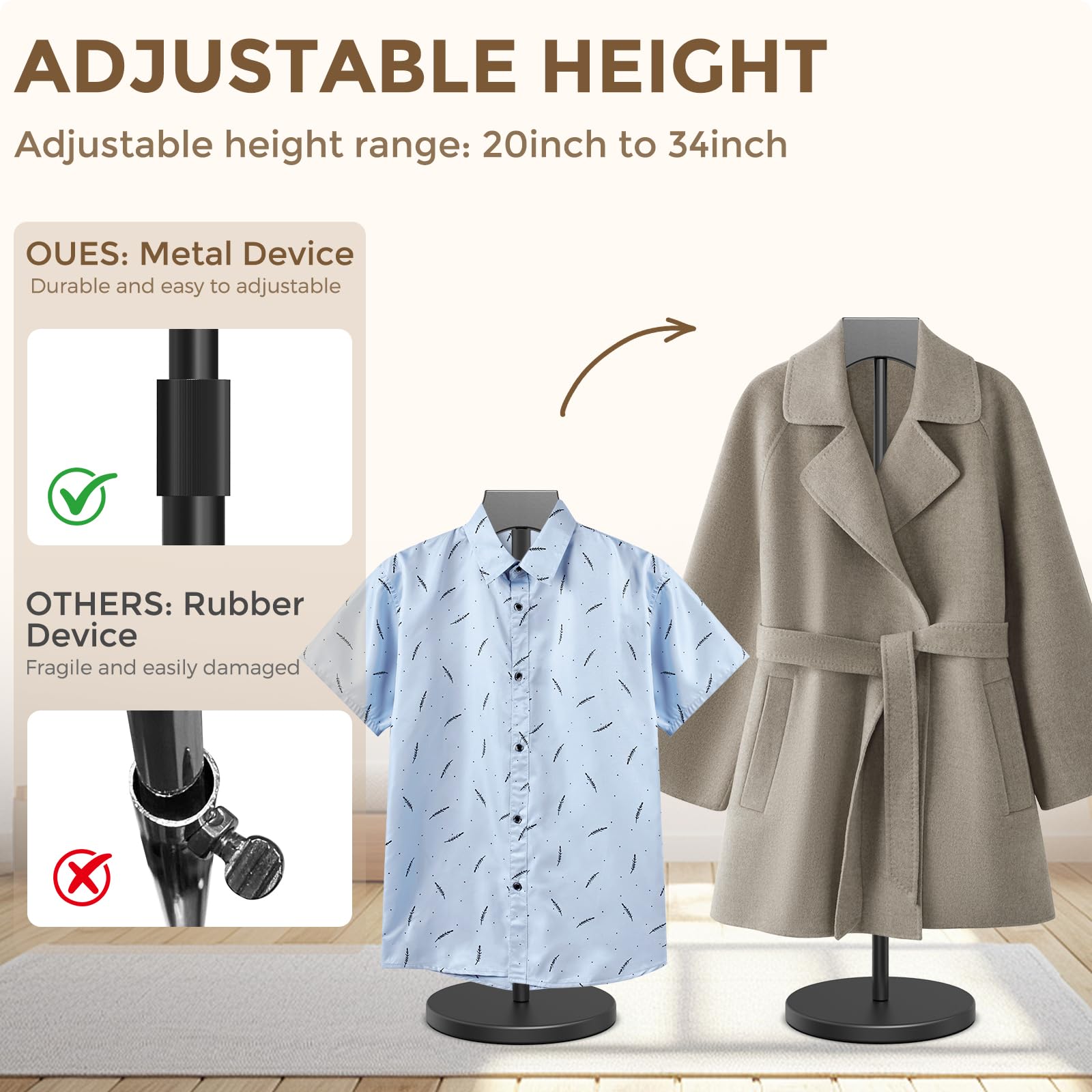 Chicwing mannequin torso stand base and hanger for stable, wrinkle-free garments.