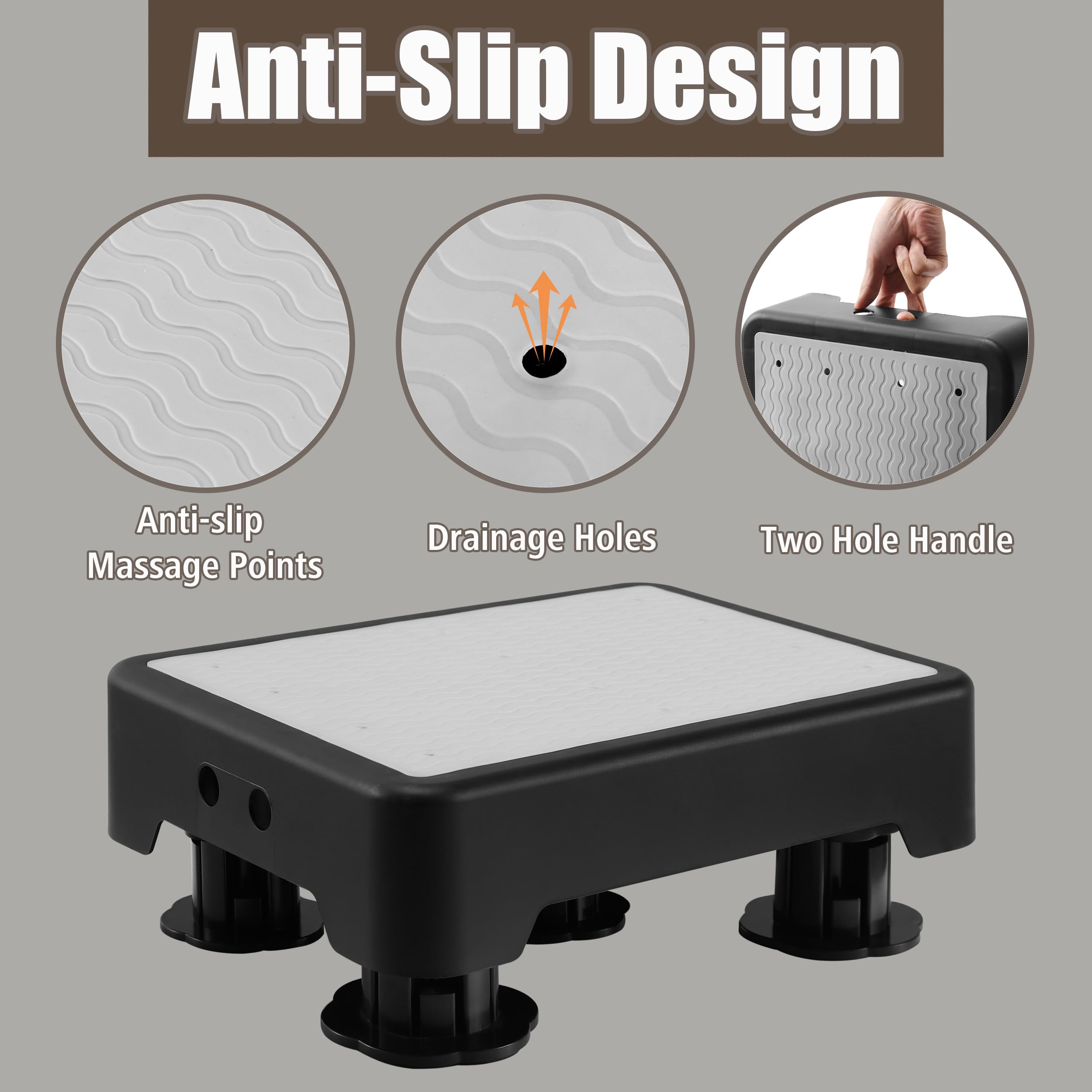 CHIKILLA anti-slip textured platform with rubber feet for secure footing.