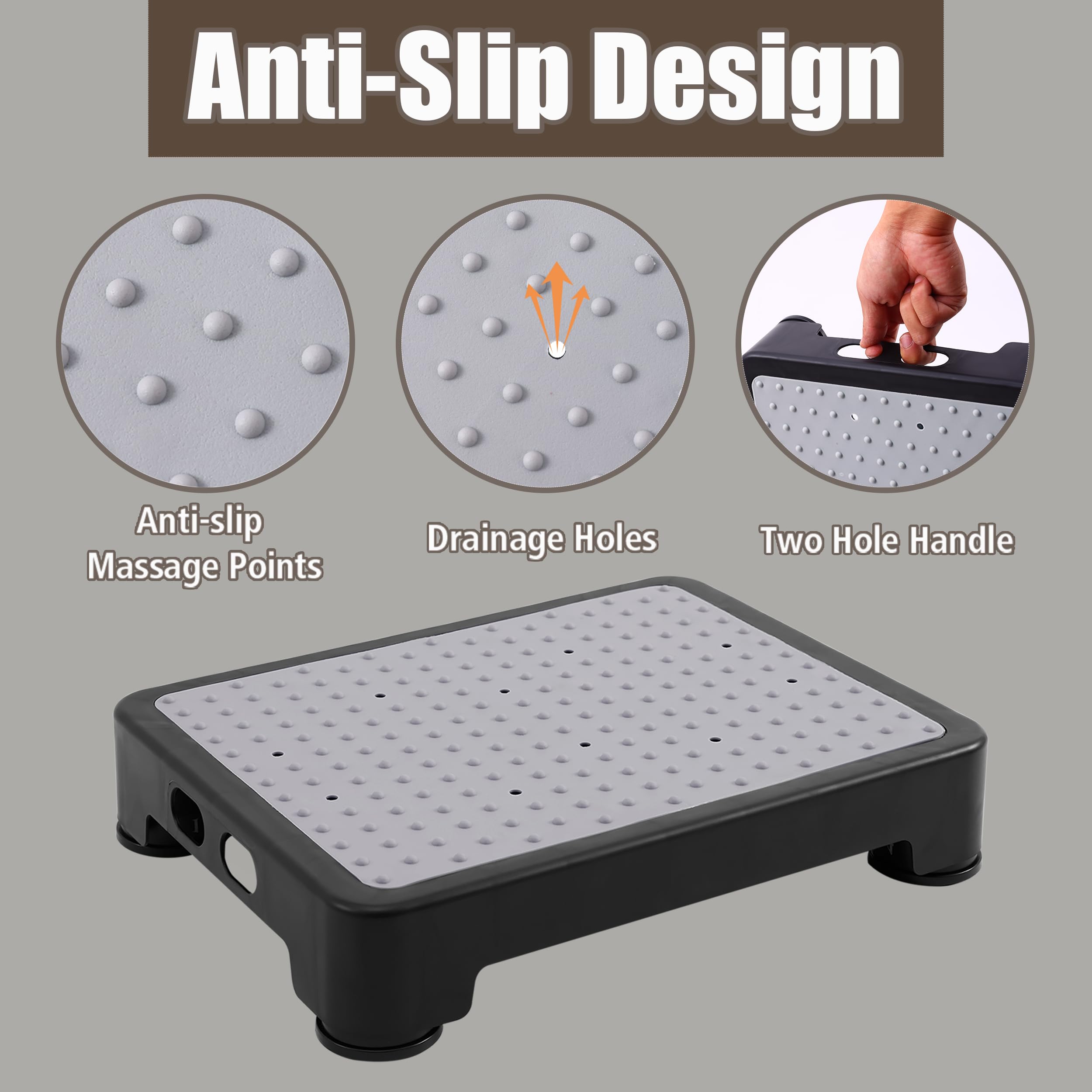 CHIKILLA step stool non-slip surface ensures traction in wet bathrooms.