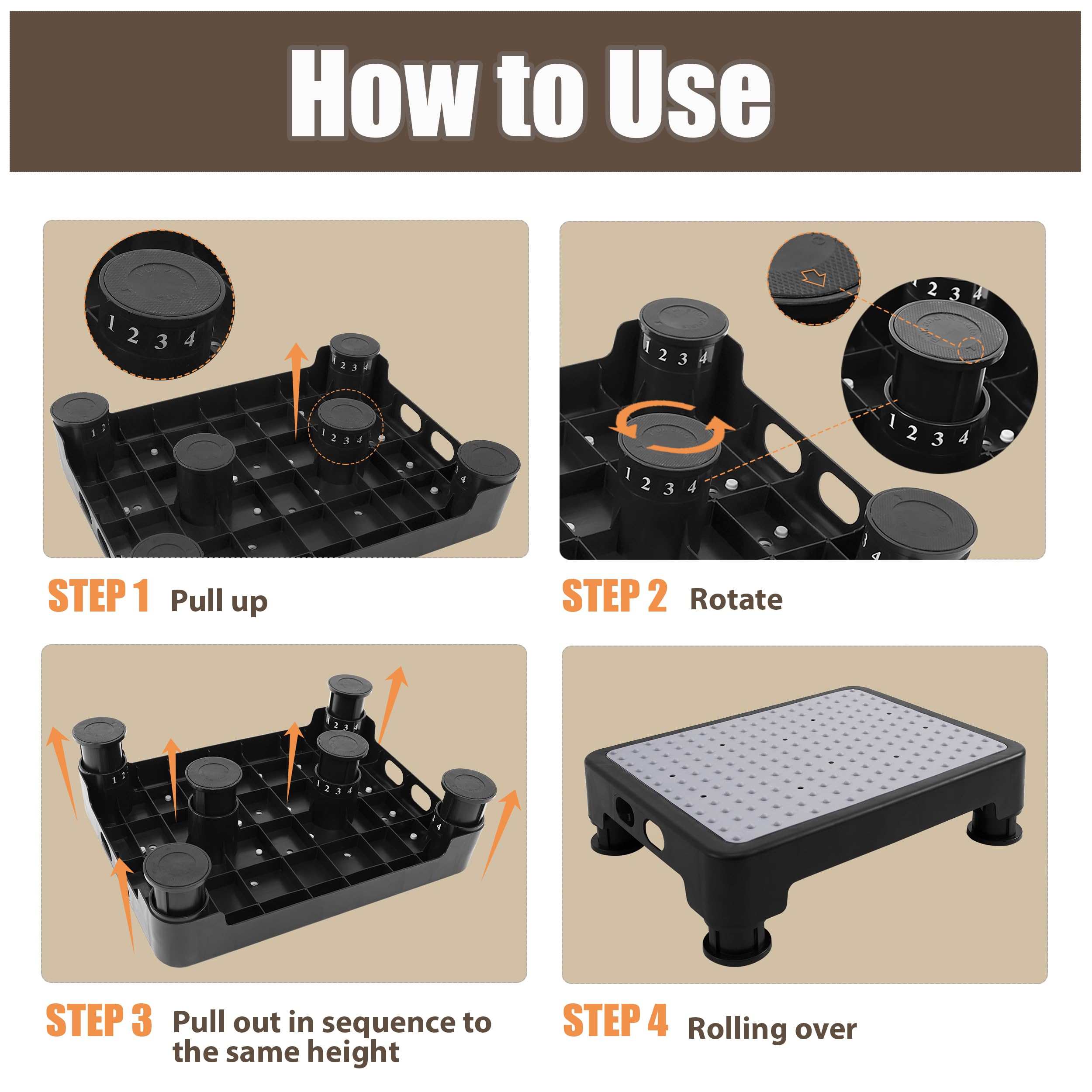 CHIKILLA step stool rubber feet grip floors for steady footing.