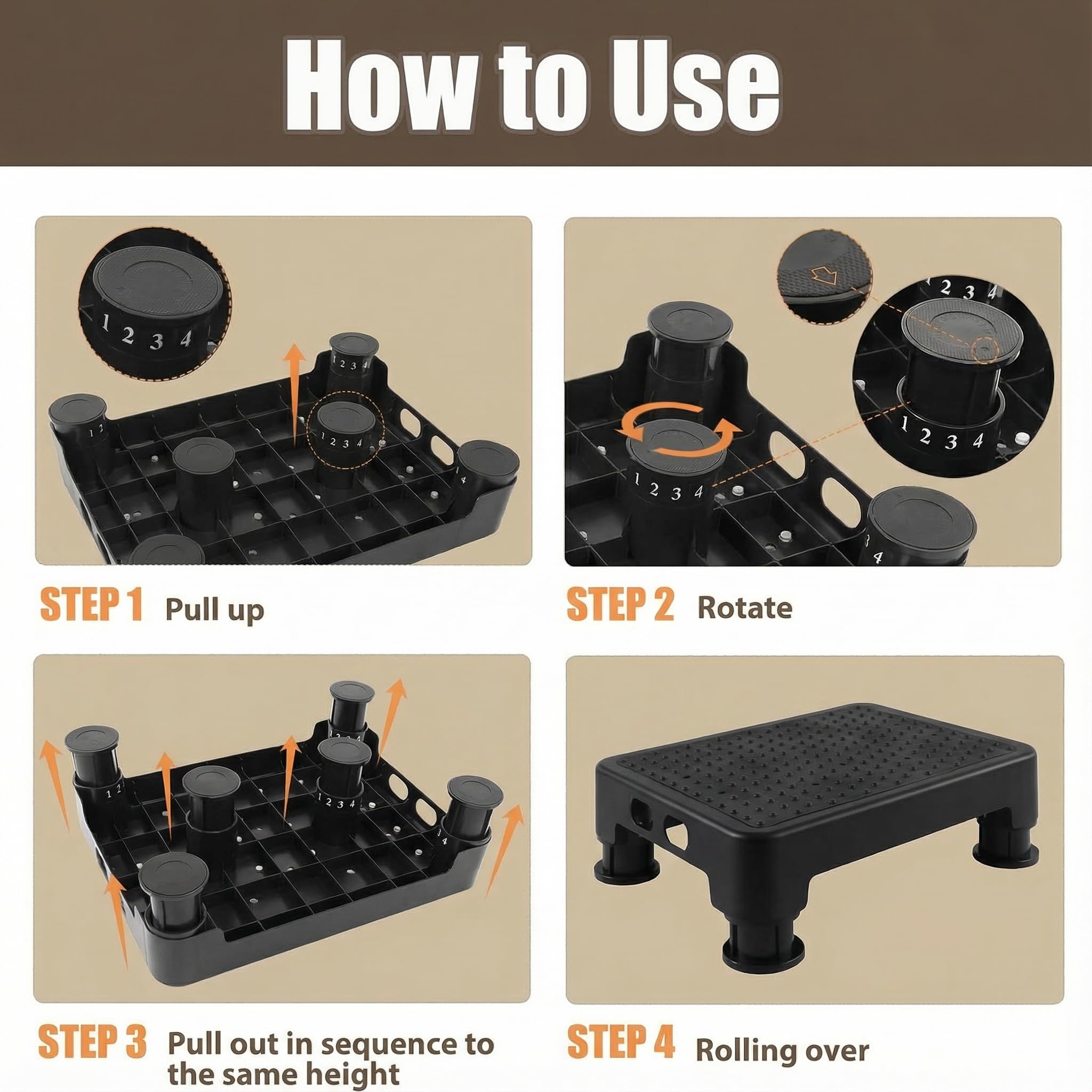 CHIKILLA adjustable step stool rubber feet improve floor grip and safety