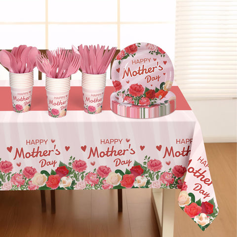 Childom complete 132-piece Mothers Day disposable party set for celebrations.