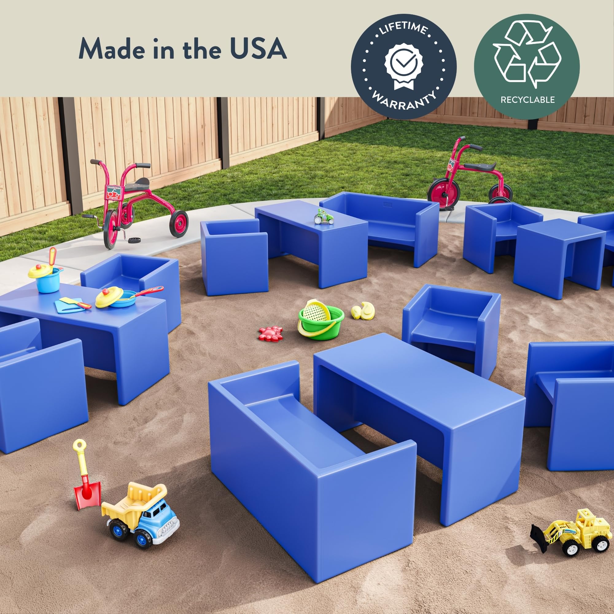 Children's Factory cube chair shown as a flat tabletop for activities