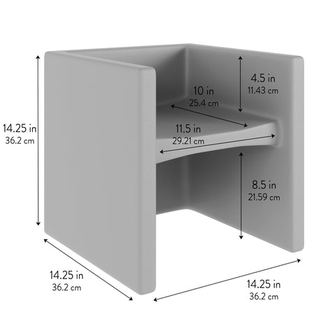 Children's Factory cube chair at 9-inch height supports growing kids in comfort.
