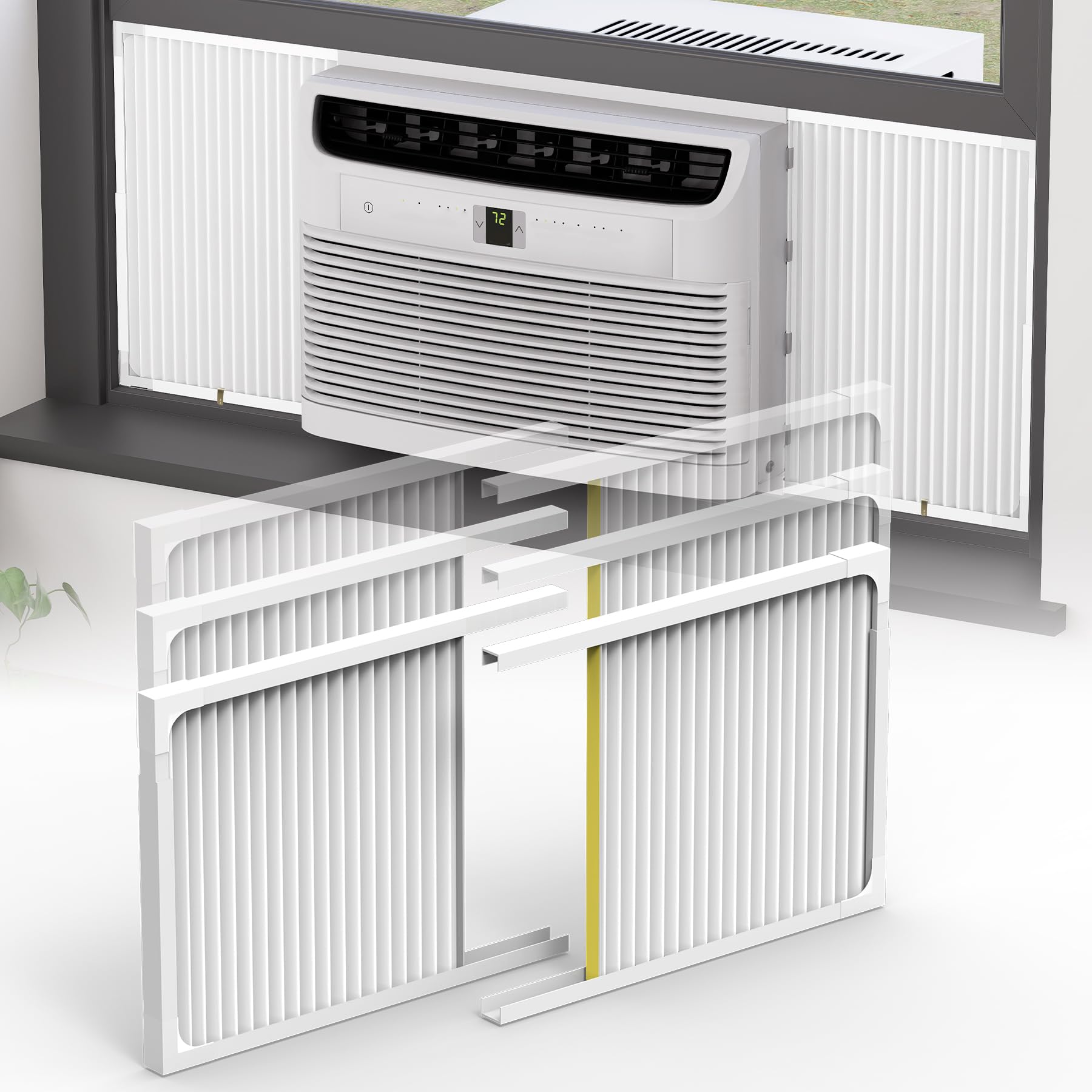Chiligent window AC side panel frame secures a snug fit for many units