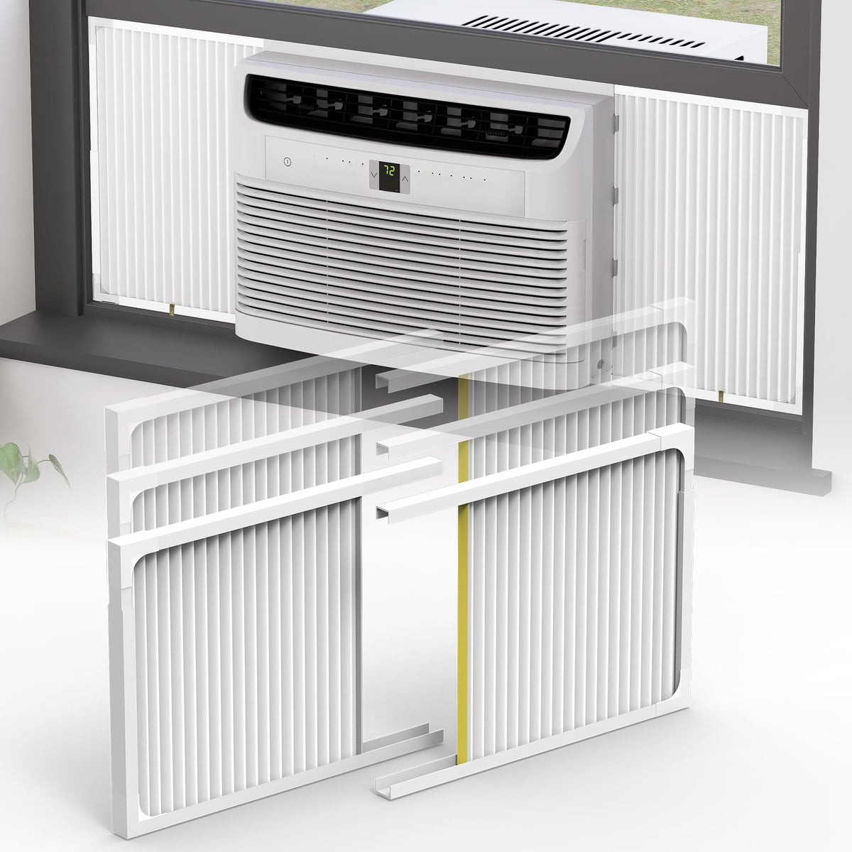 Chiligent window AC side panel frame secures a snug fit for many units