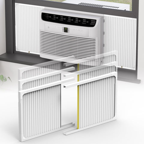 Chiligent window AC side panel frame secures a snug fit for many units