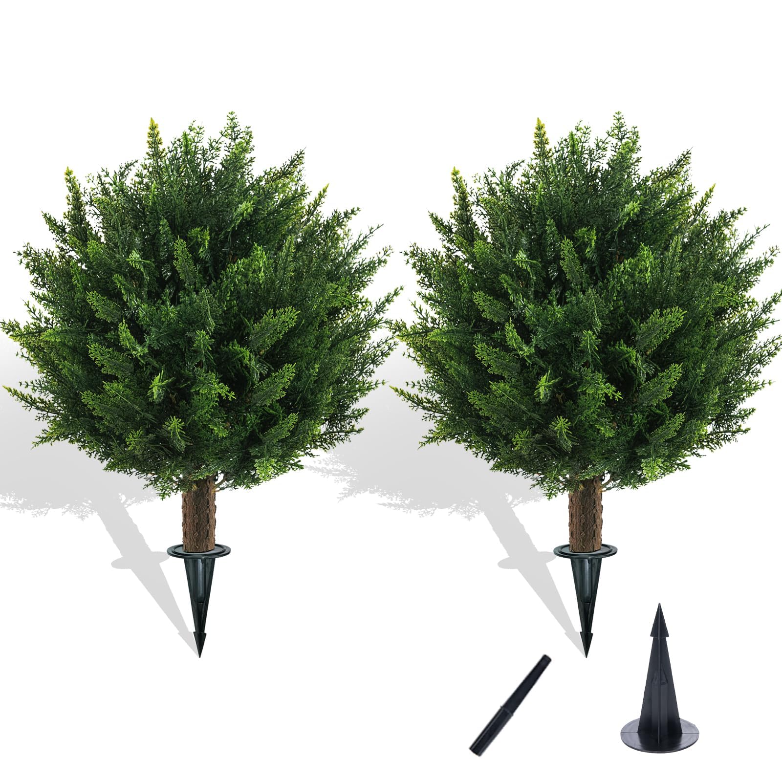 Chillchard 21-inch artificial cypress topiary with spike, UV resistant for outdoor decor.