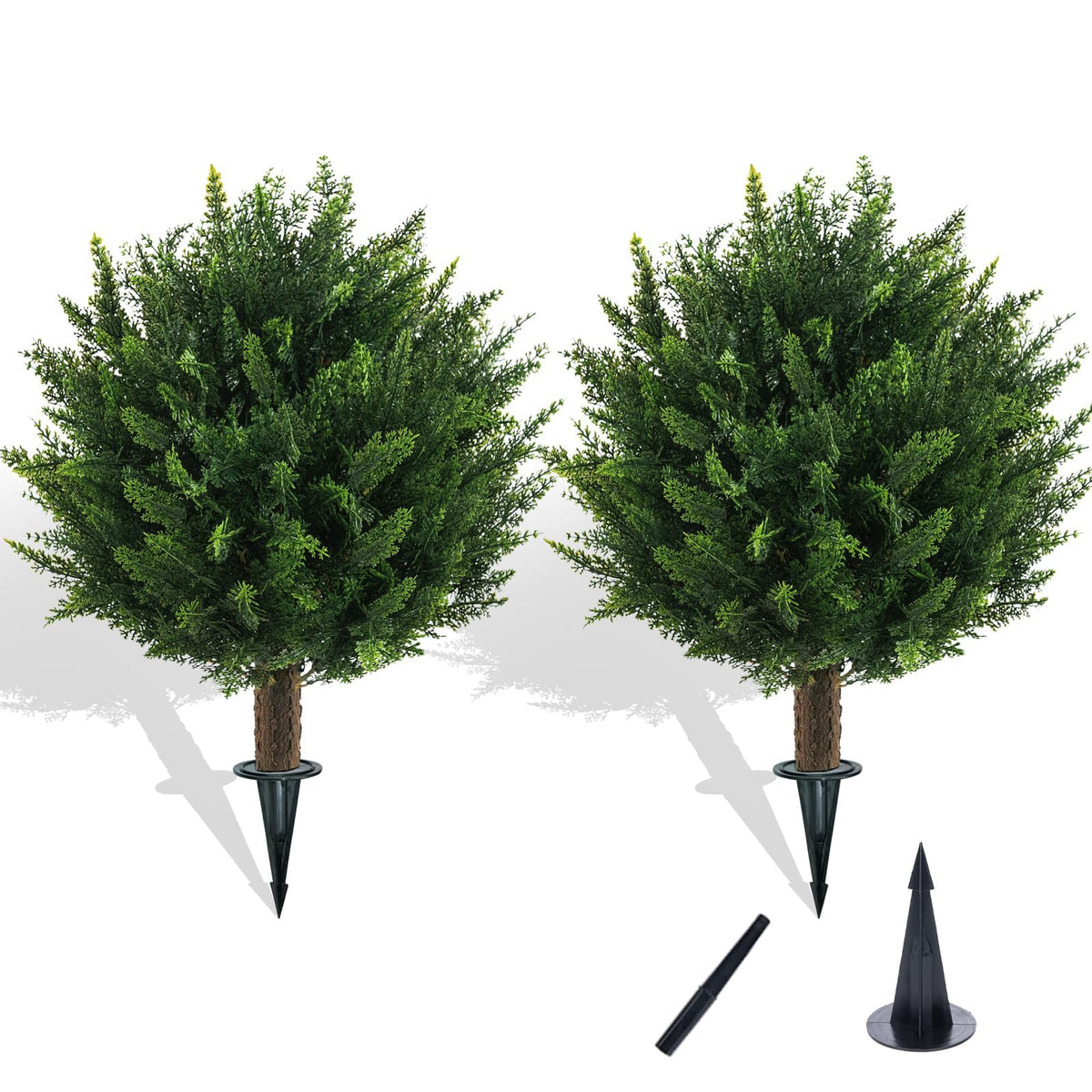 Chillchard 21-inch artificial cypress topiary with spike, UV resistant for outdoor decor.