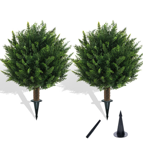 Chillchard 21-inch artificial cypress topiary with spike, UV resistant for outdoor decor.