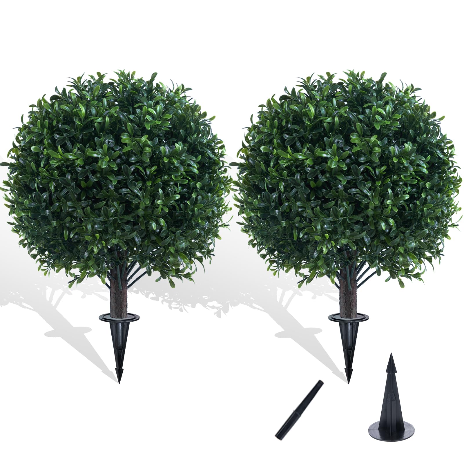 Chillchard boxwood topiary ball outdoors with spike for durable curb appeal
