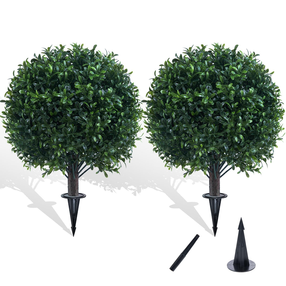 Chillchard boxwood topiary ball outdoors with spike for durable curb appeal