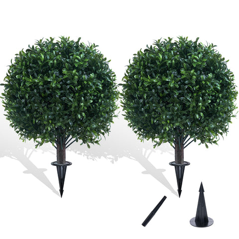 Chillchard boxwood topiary ball outdoors with spike for durable curb appeal