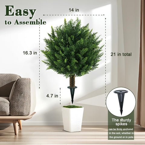 Chillchard outdoor faux cedar topiary two-pack, ideal for porches and gardens.