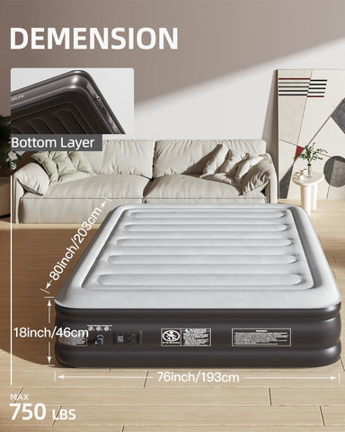 CHILLSUN king air mattress eighteen-inch height for plush comfort