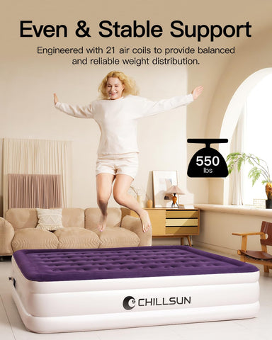 CHILLSUN twin air mattress with supportive chamber design for stability.
