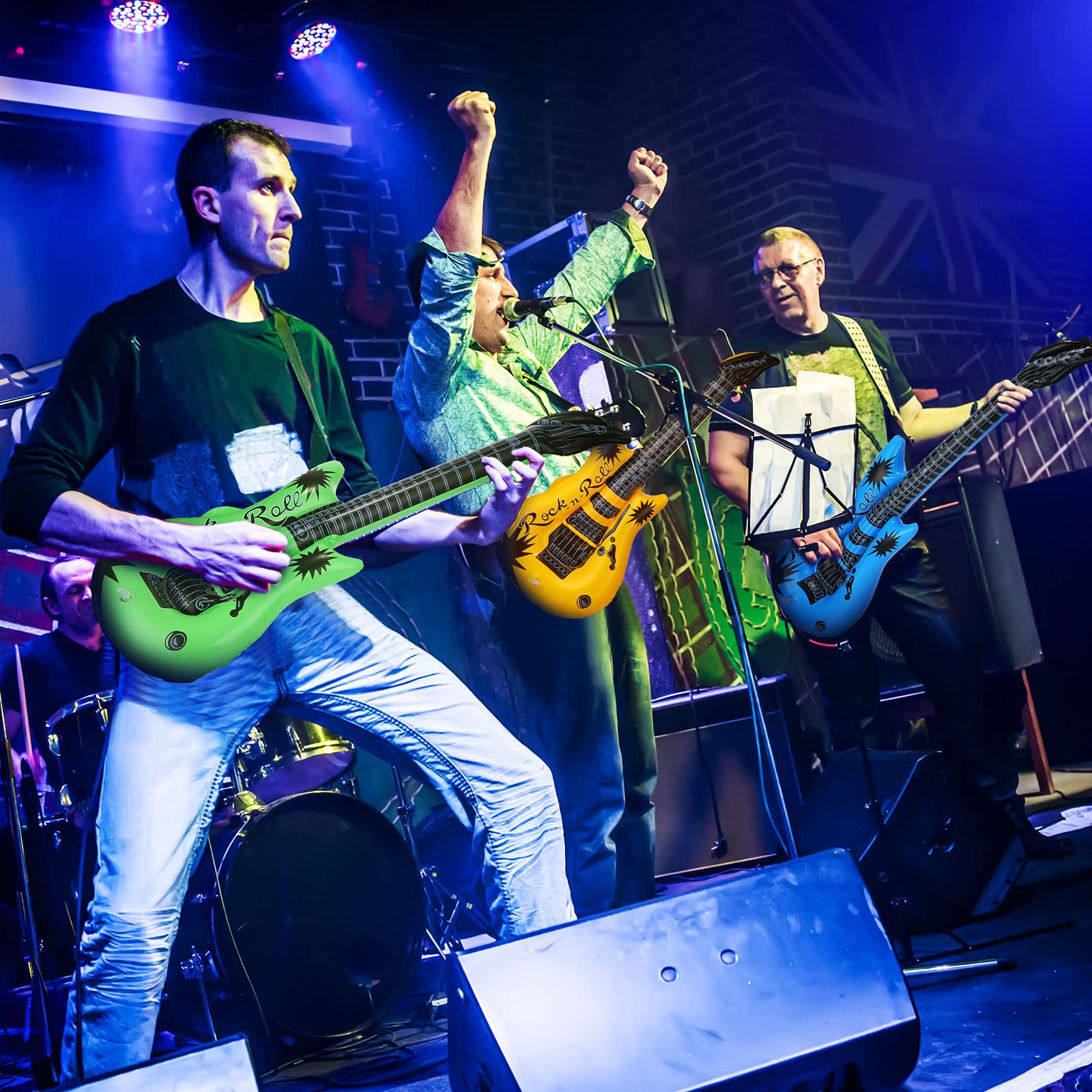 Chitidr inflatable guitar sky blue for cool retro vibes at 80s parties