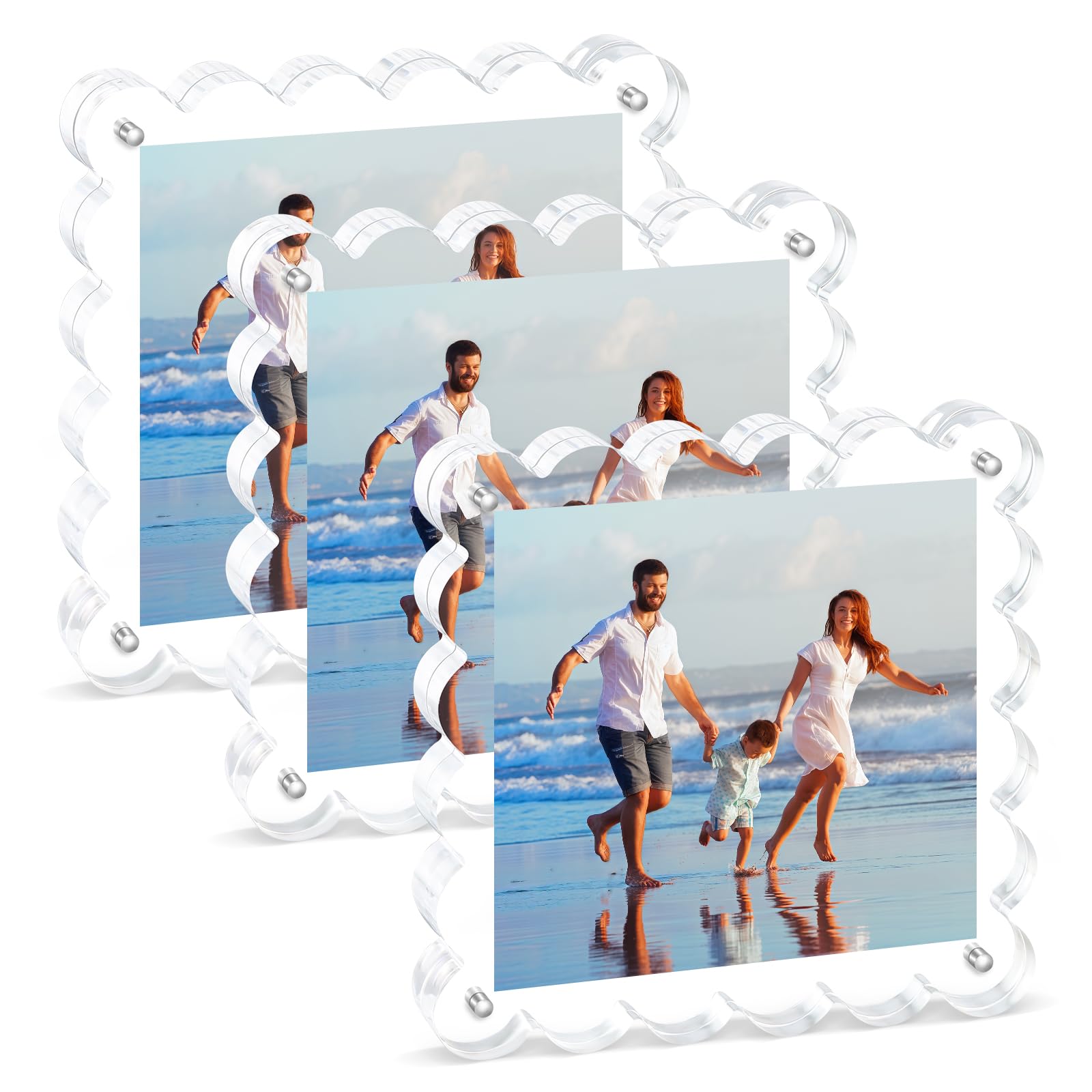 Chivalral 3Pack clear frame front view showing scalloped edges and quick photo swapping
