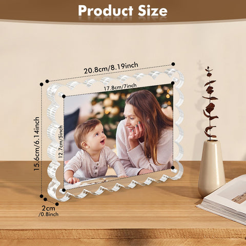 Chivalral scalloped-edge acrylic frame on a desk for photos or diplomas