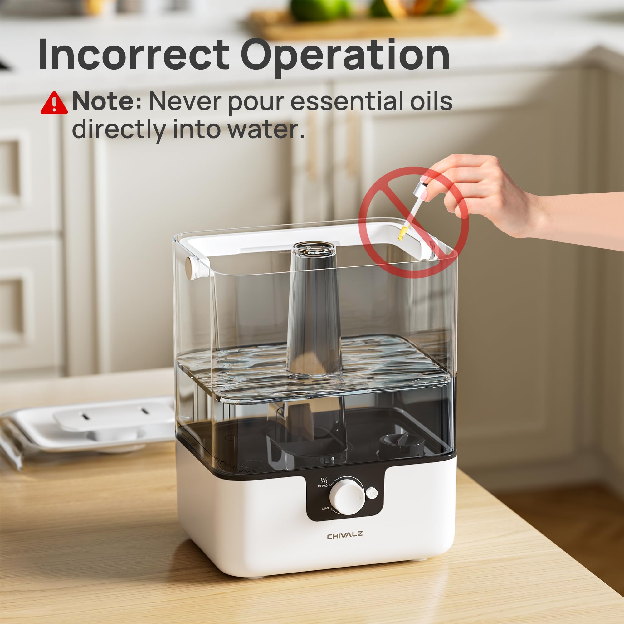 CHIVALZ humidifier in a cozy room setup for versatile use.