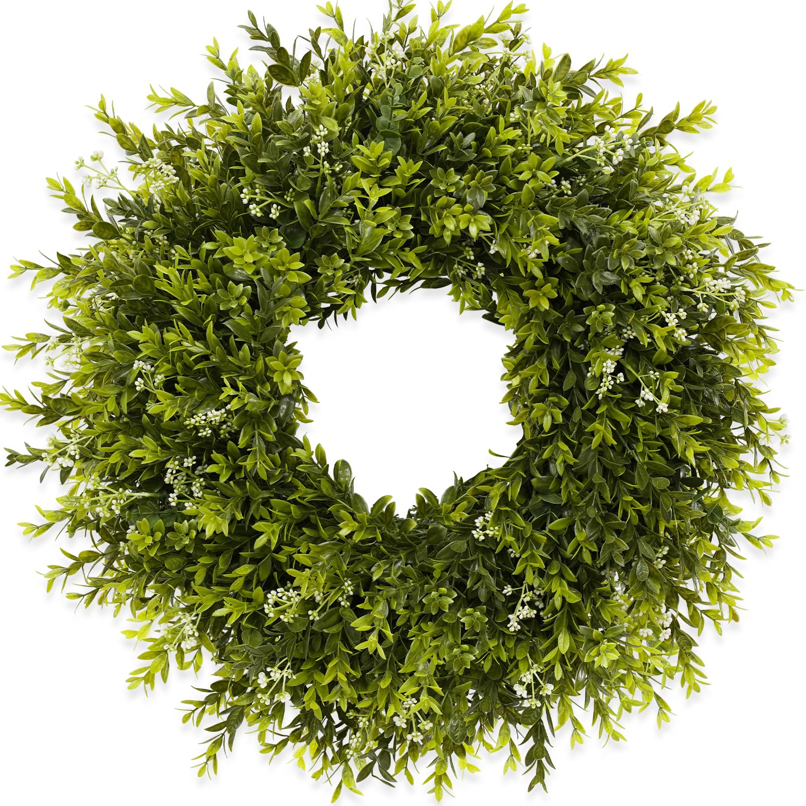 Chiyinbao 28-inch boxwood wreath on front door for year-round curb appeal