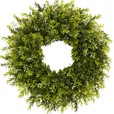 Chiyinbao 28-inch boxwood wreath on front door for year-round curb appeal