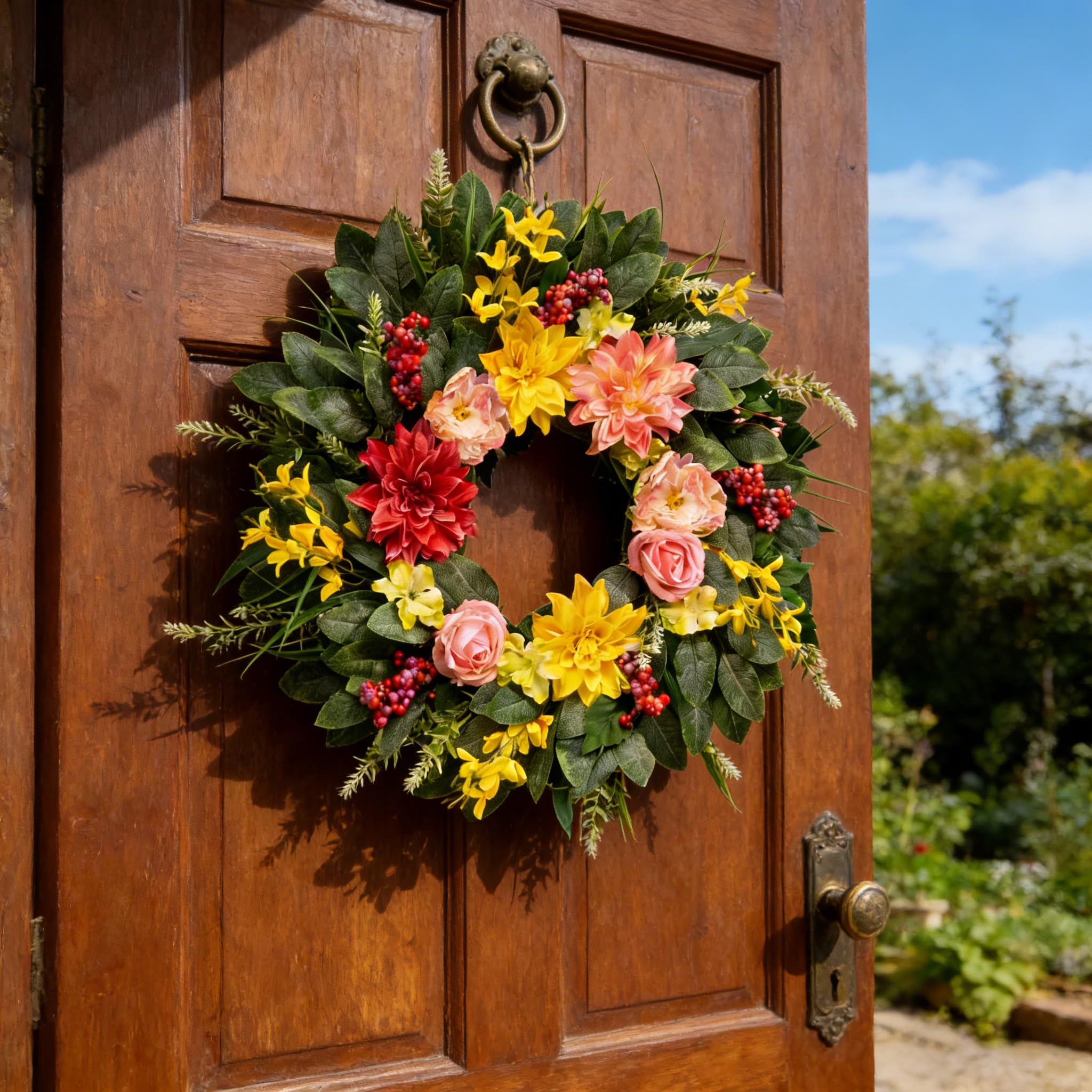 Chiyinbao peony wreath features lush textures perfect for walls or windows.