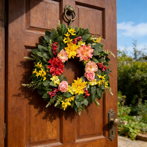 Chiyinbao peony wreath features lush textures perfect for walls or windows.