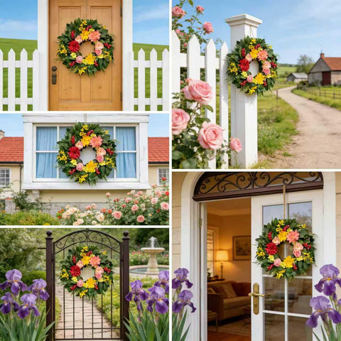 Chiyinbao yellow daisy wreath with sunflowers adds bright seasonal charm to any entry.
