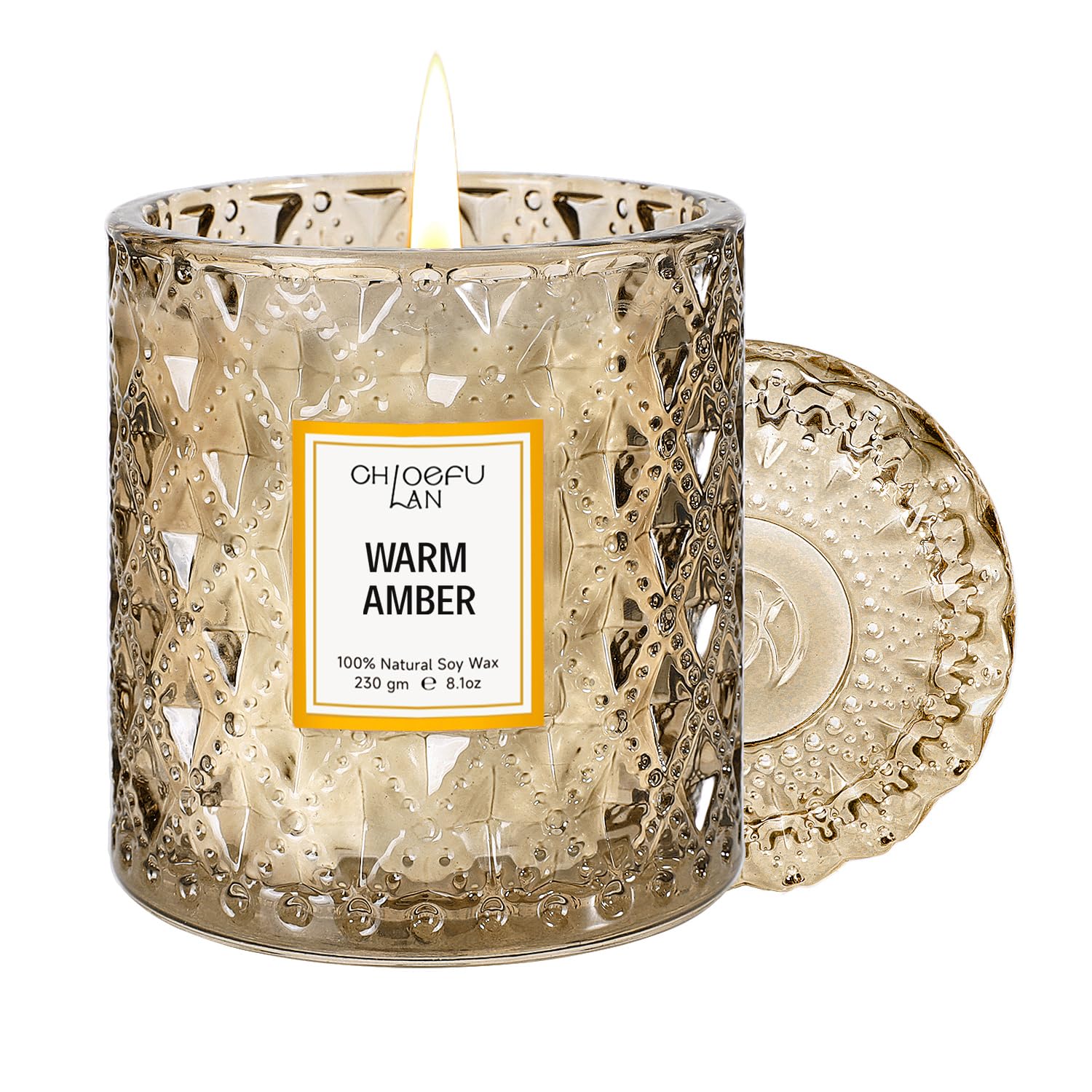 Chloefu LAN amber candle in glass enhances living room ambiance