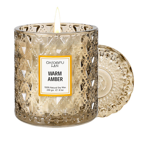 Chloefu LAN amber candle in glass enhances living room ambiance